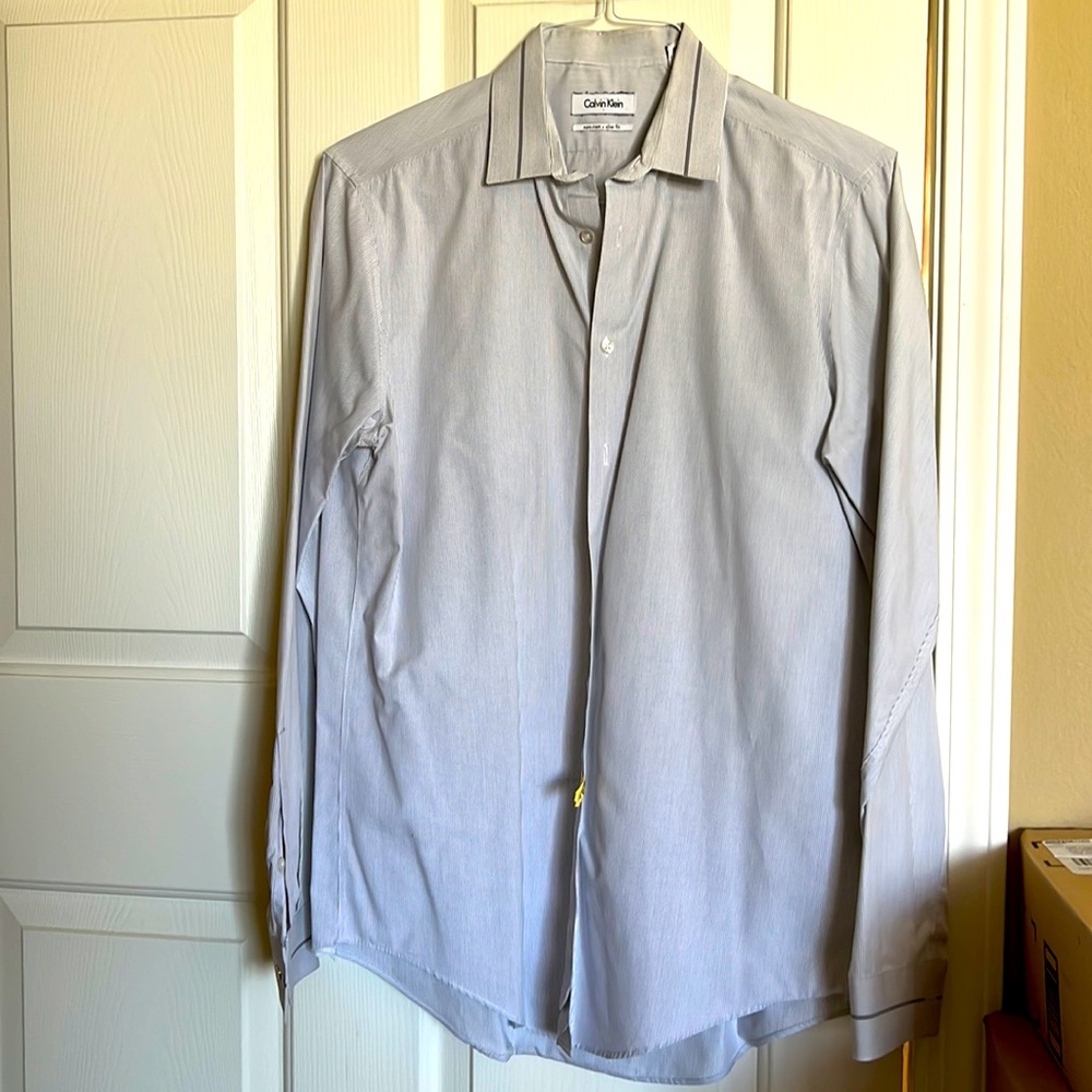 Calvin Klein gray strip shirt Size 15 1/2